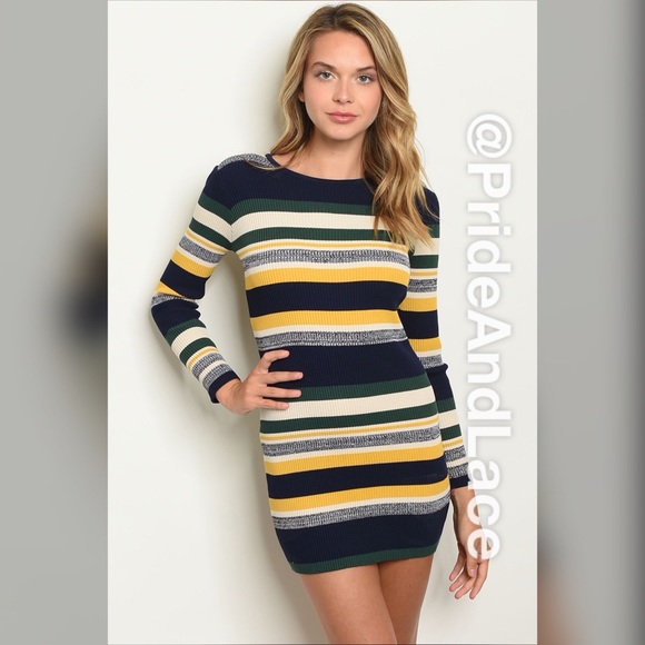 Pride&Lace Dresses & Skirts - LAST 1 🍁 Navy/Yellow Stripes Sweater Dress 🍁
